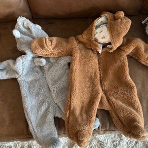 Newborn (Gray) and 3 Month (brown) outdoor winter onesie - NEVER WORN